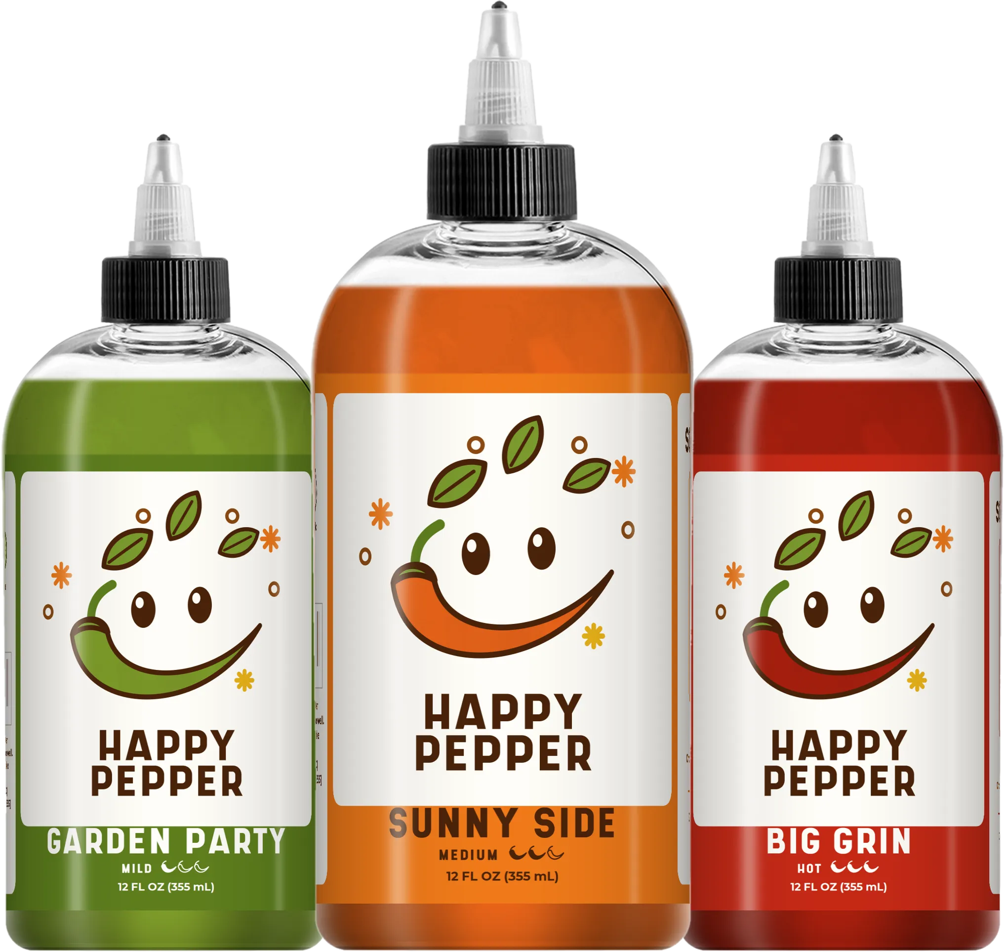 Garden Party, Sunny Side and Big Grin bottles